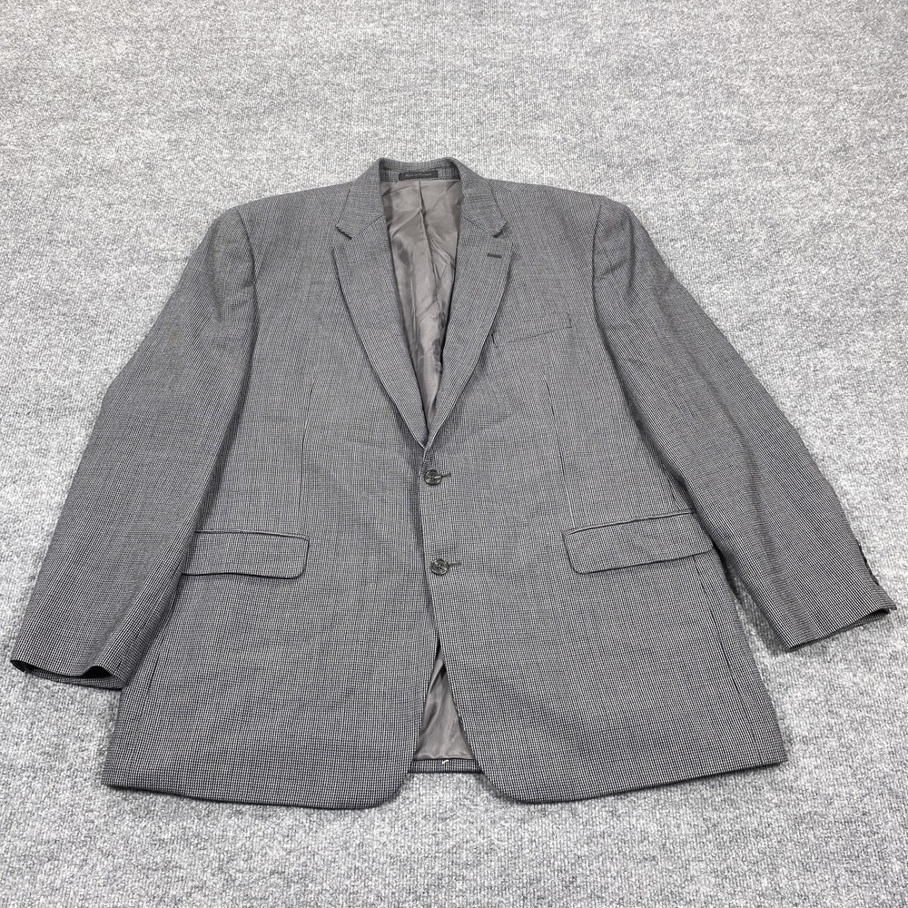 Chaps Blazer Mens 48 Long Gray Check Wool Sport Coat Two Button Lined Jacket